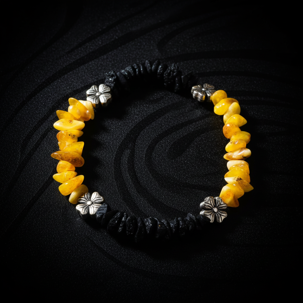 Day/night stretch Baltic amber bracelet by KIZIMA® — handmade in USA, additional view