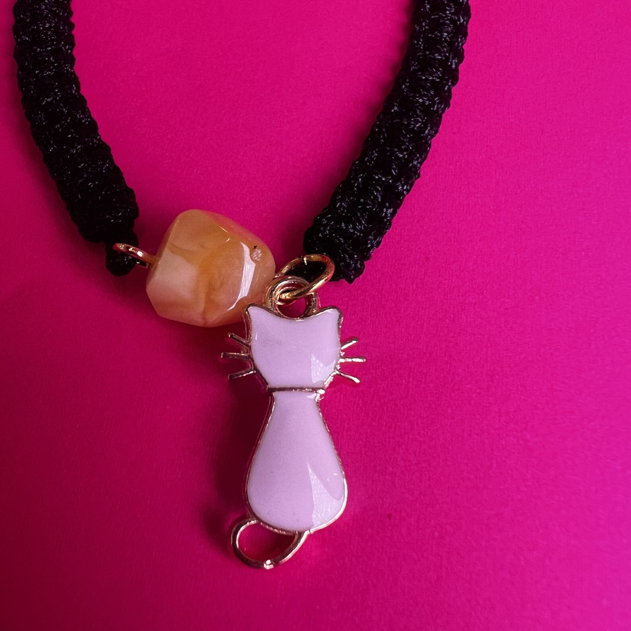 USA Handmade Bracelet adjustable size Amber with cat pendant KIZIMA