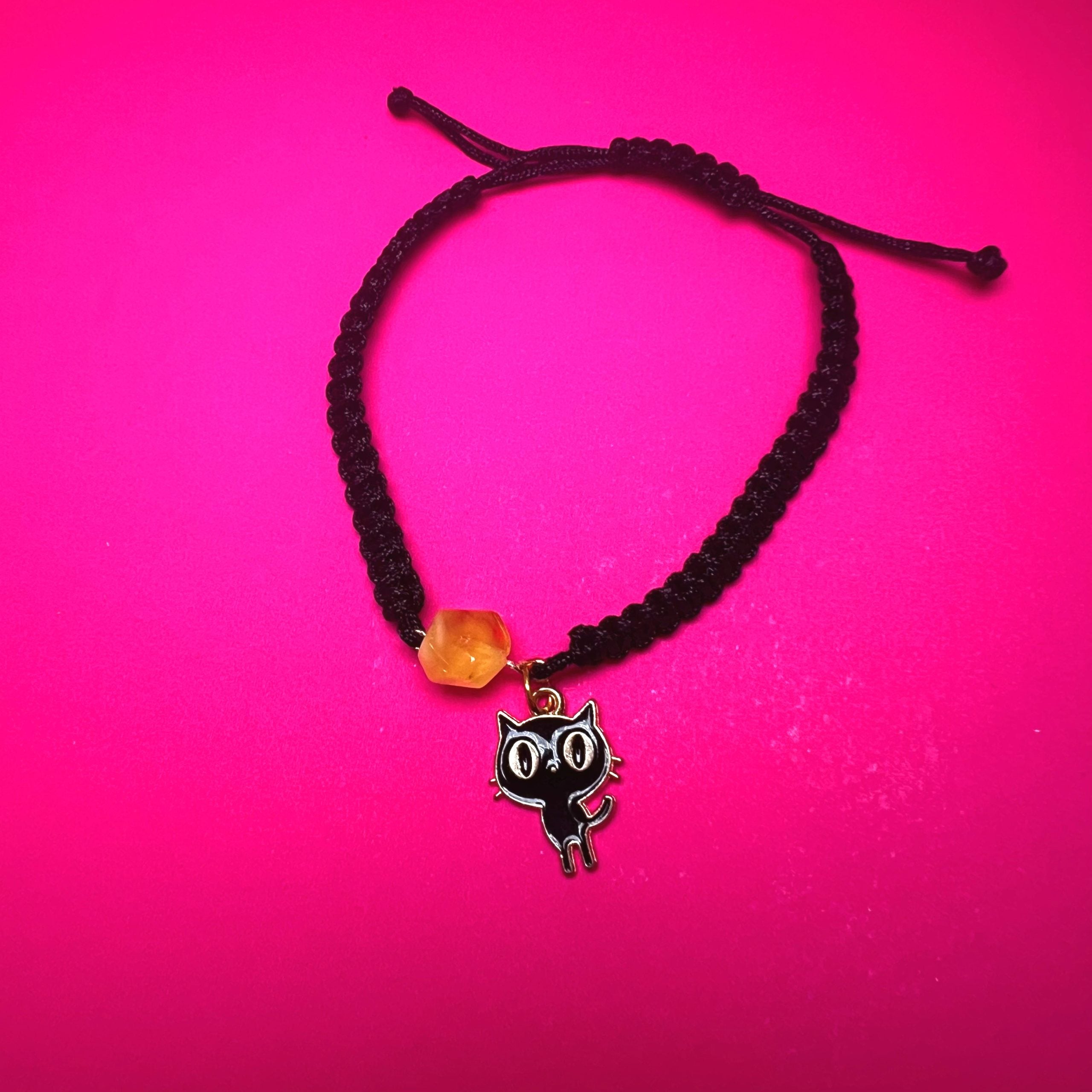 USA Handmade Baltic Amber bracelet with a black cat pendant KIZIMA