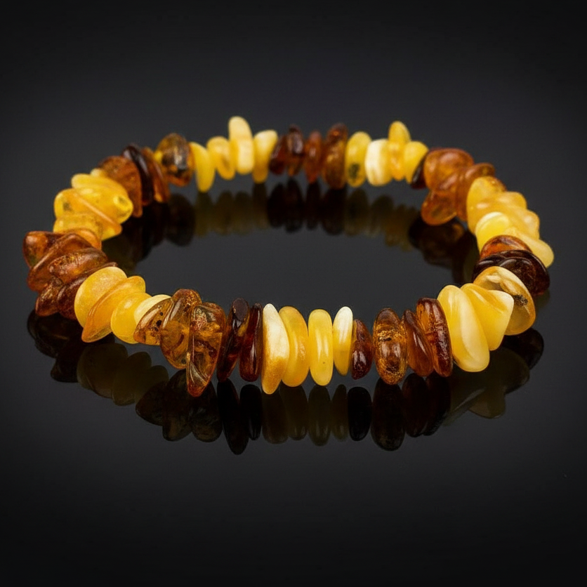 Lemon-cognac amber chip bracelet, unisex, by KIZIMA® — handmade in USA, additional view