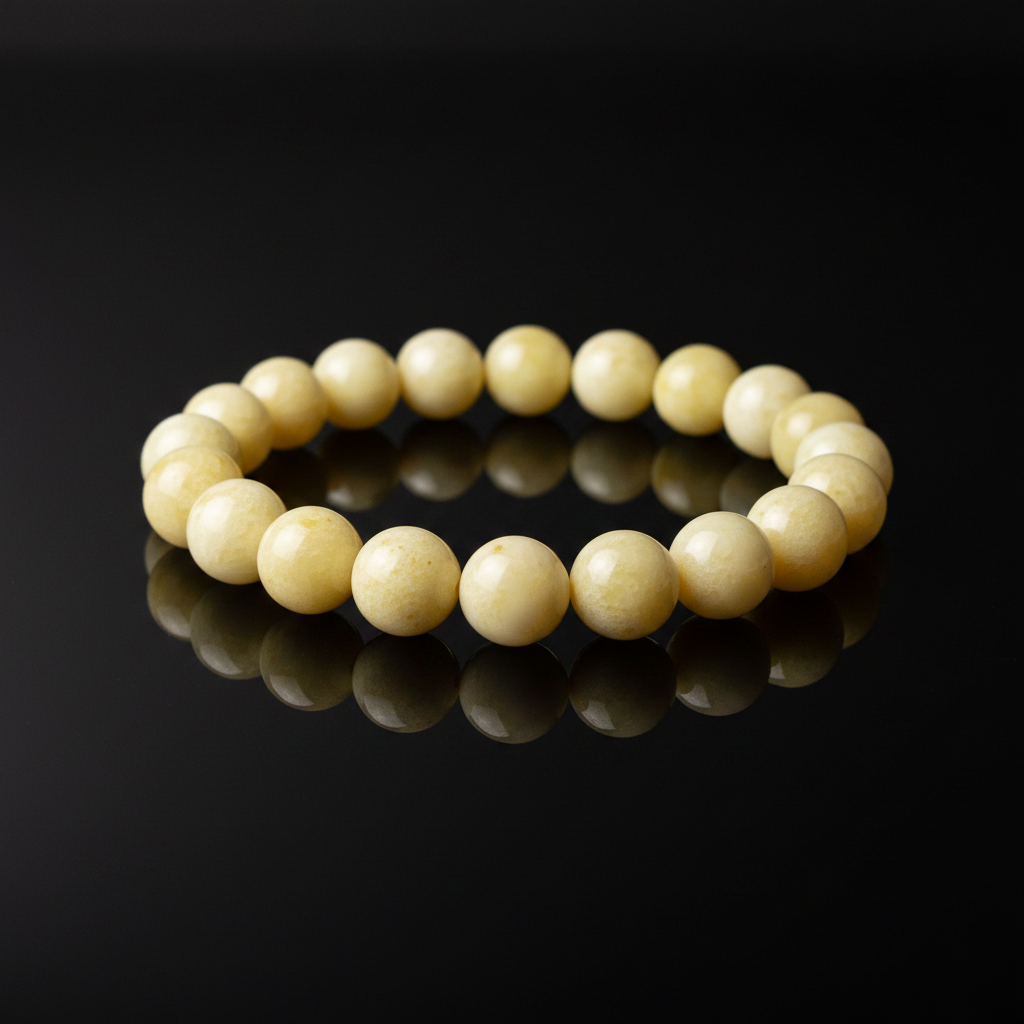 White Baltic amber bracelet by KIZIMA® — handmade in USA, detail view
