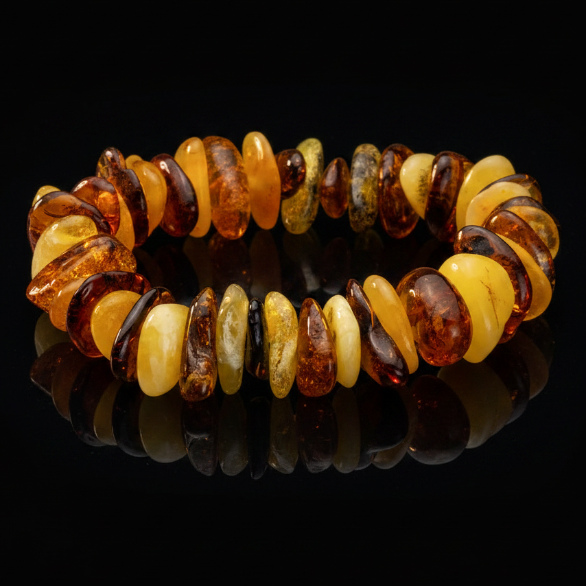 Amber bracelet on latex thread by KIZIMA® — handmade in USA, additional view