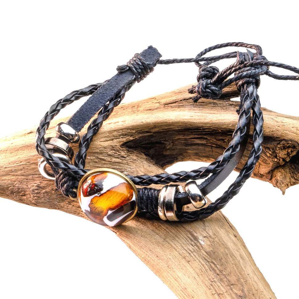 Men's Baltic amber leather bracelet, handmade by KIZIMA New York
