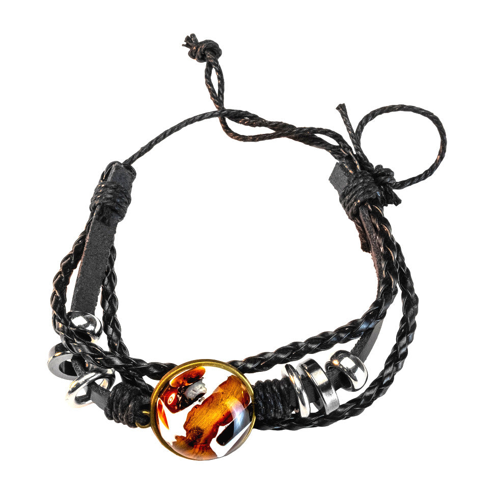 Men's bracelet made of Natural amber on a leather base Handmade Gift KIZIMA USA