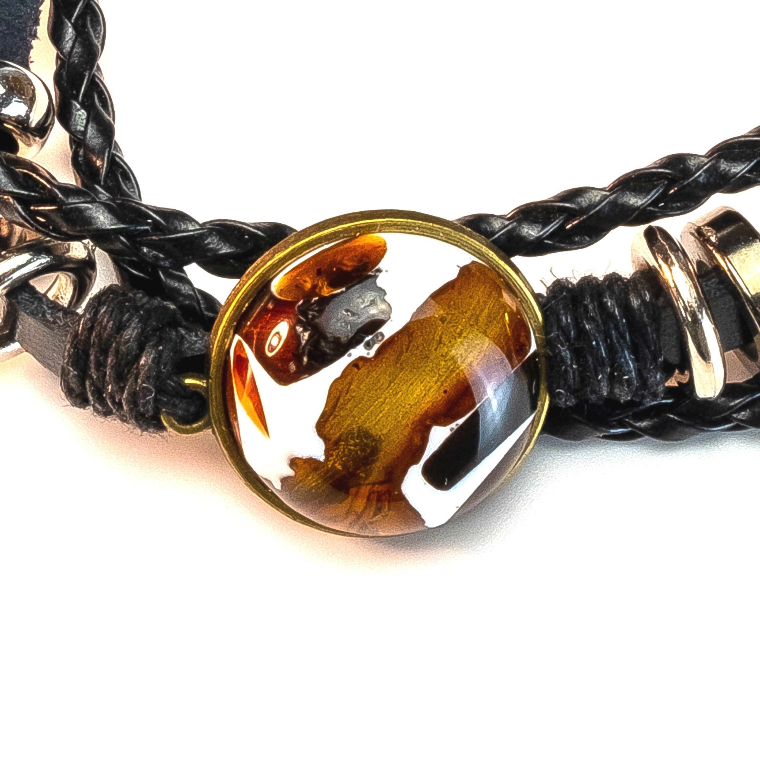 Men's bracelet made of Natural amber on a leather base Handmade Gift KIZIMA USA