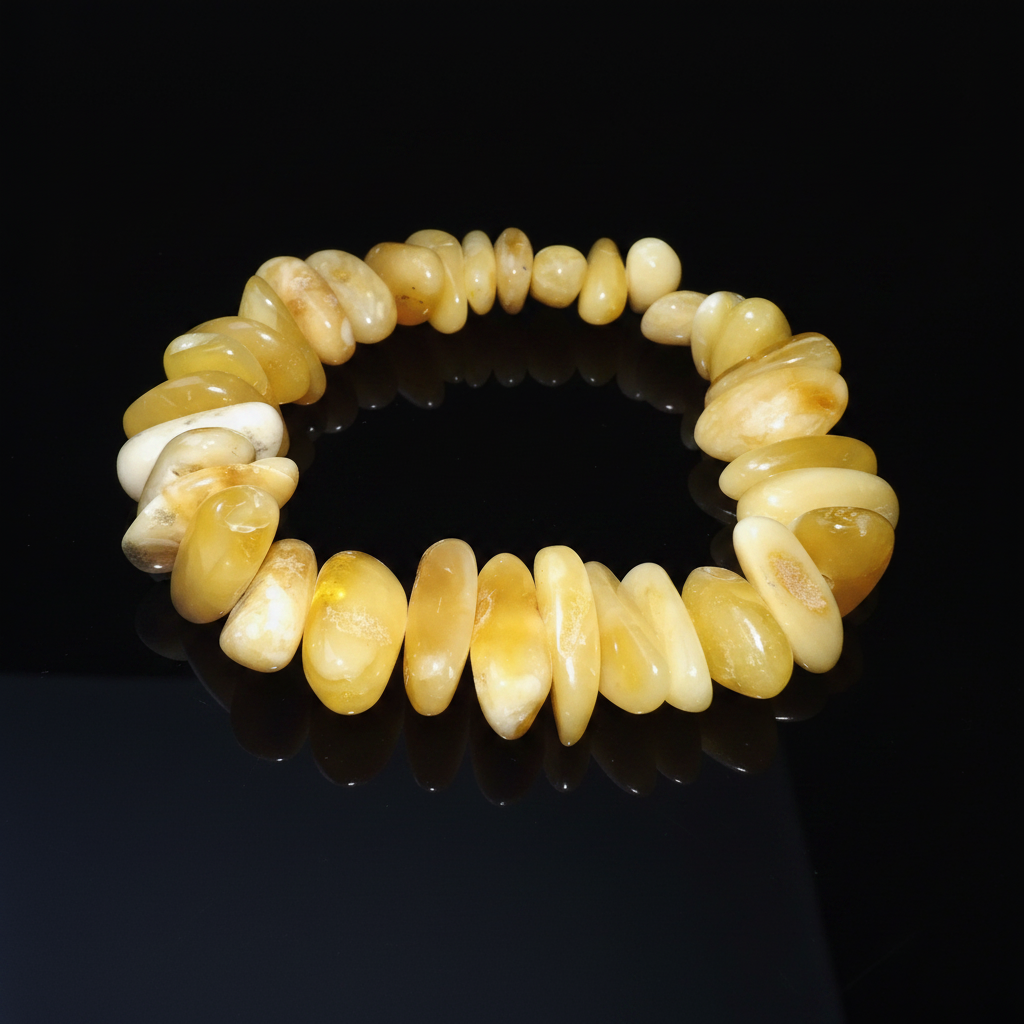Stretch slip-on natural Baltic amber bracelet by KIZIMA® — handmade in USA, detail view