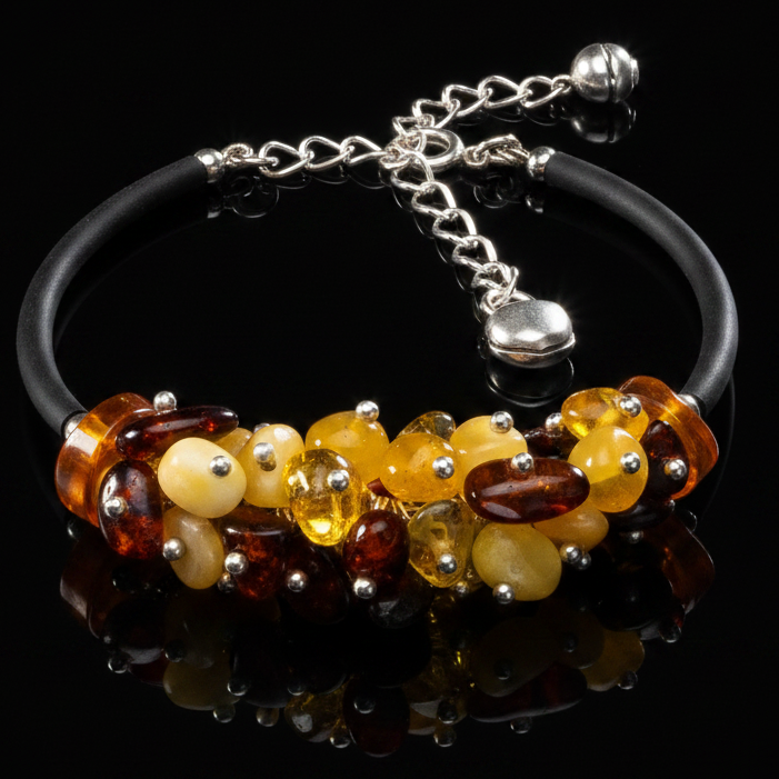 Multi-color adjustable Baltic amber bracelet by KIZIMA® — handmade in USA, additional view