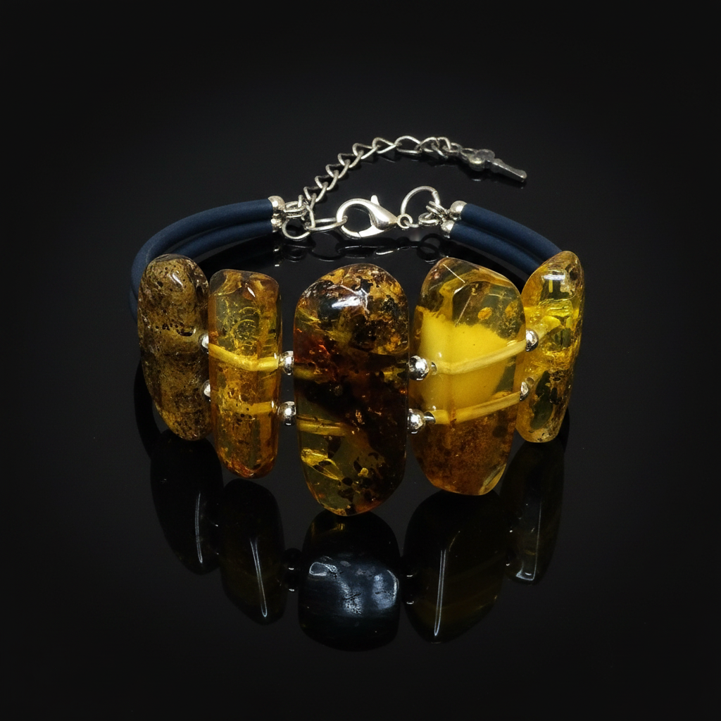 Adjustable natural Baltic amber bracelet by KIZIMA® — handmade in USA, additional view