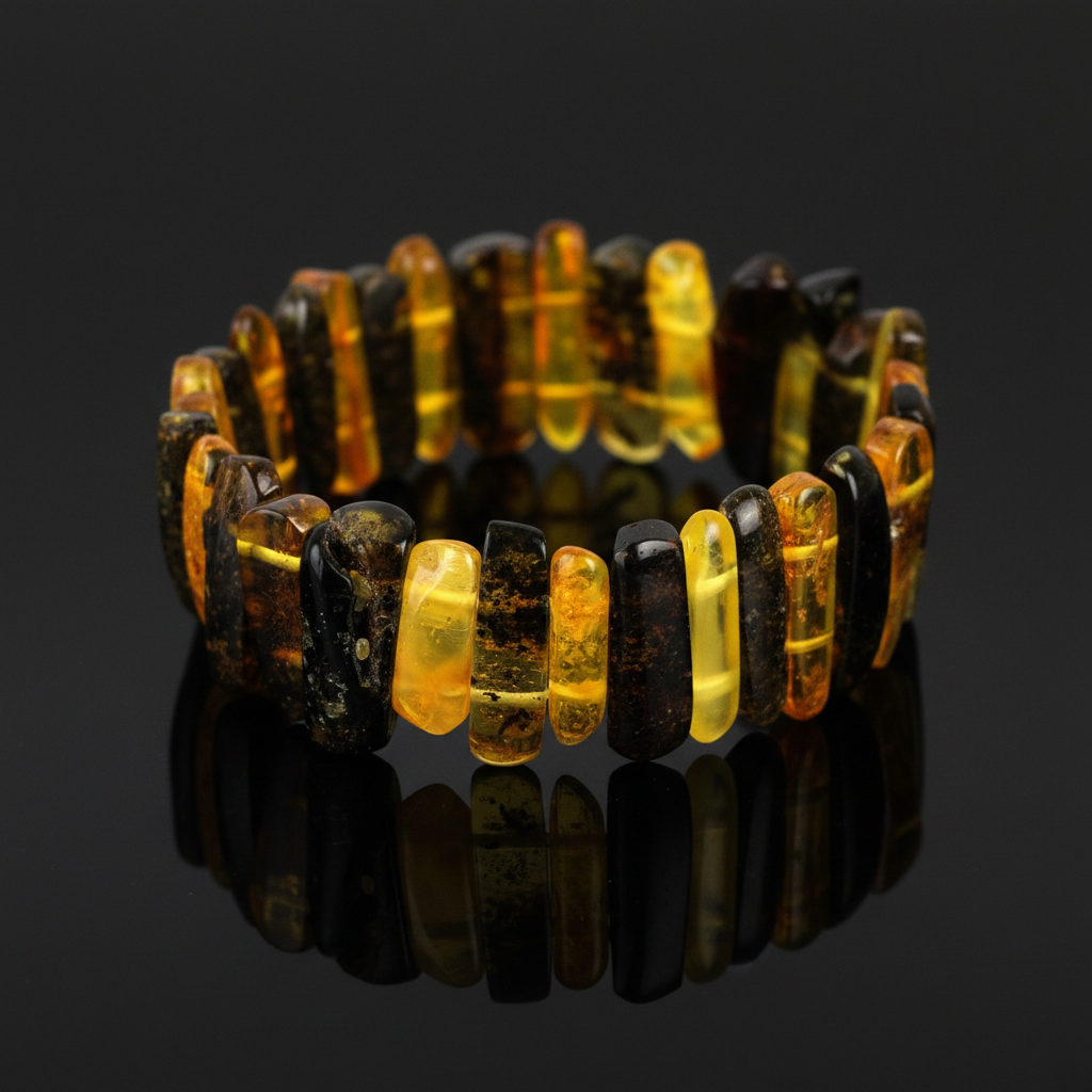 Unisex Baltic amber bracelet by KIZIMA® — handmade in USA, detail view