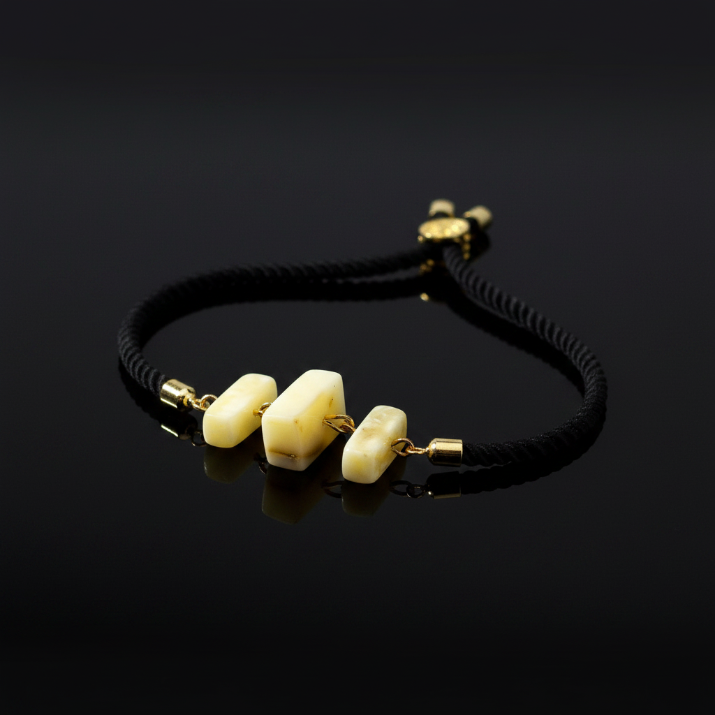 Adjustable Baltic amber bracelet by KIZIMA® — handmade in USA, detail view