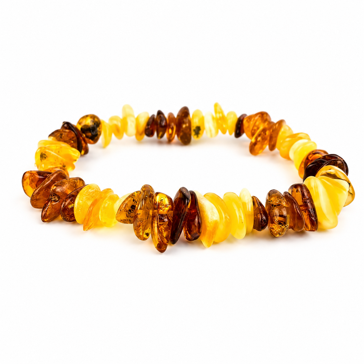 KIZIMA 3K0057q4.80NR17.1 lemon-yellow and cognac amber chip elastic bracelet on a pure white background