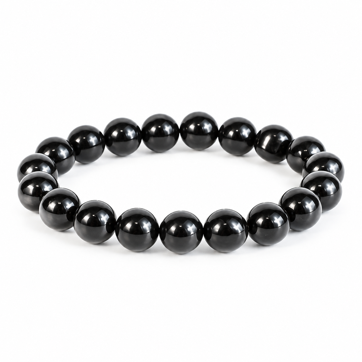 KIZIMA 3KZ0390q13.1 nineteen-bead black amber elastic bracelet on a pure white background