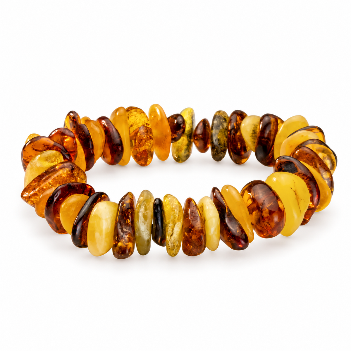 KIZIMA 3N0075q6.15.1 mixed-tone amber pebble bracelet isolated against pure white