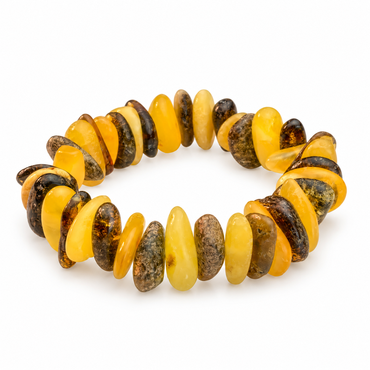 KIZIMA 3N0250q17.31 yellow and dark amber chip bracelet isolated against pure white
