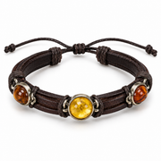KIZIMA 3N0350mix adjustable brown leather and amber bracelet on a white background