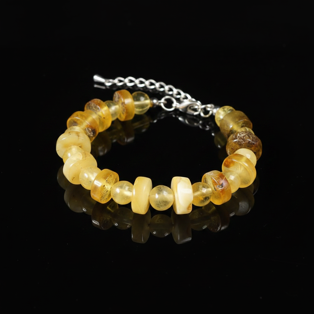 Women's natural Baltic amber bracelet by KIZIMA® — handmade in USA, detail view