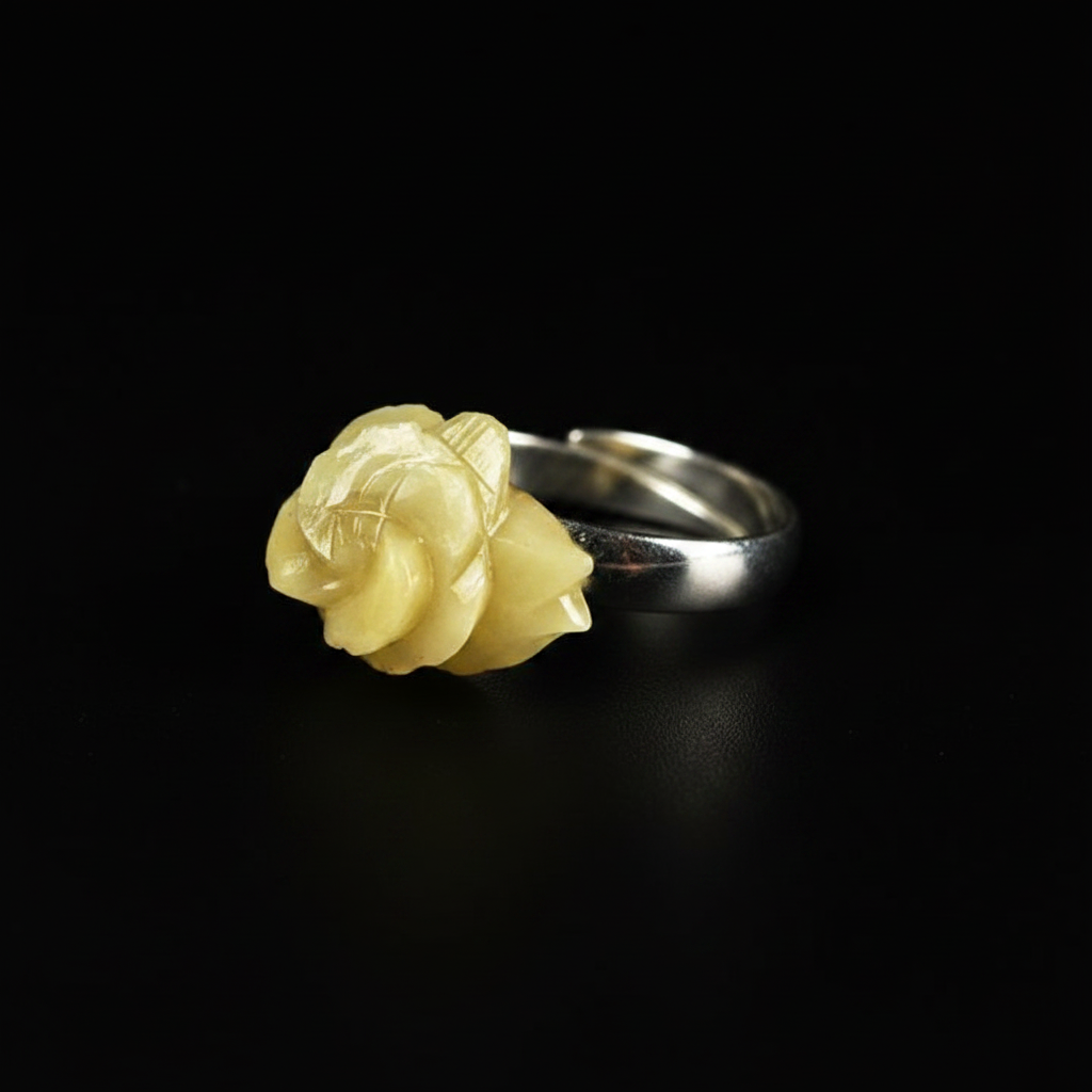 Baltic amber rose ring by KIZIMA® — handmade in USA, detail view