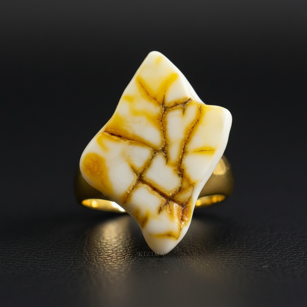 Certified Baltic amber gem ring by KIZIMA® — handmade in USA, detail view