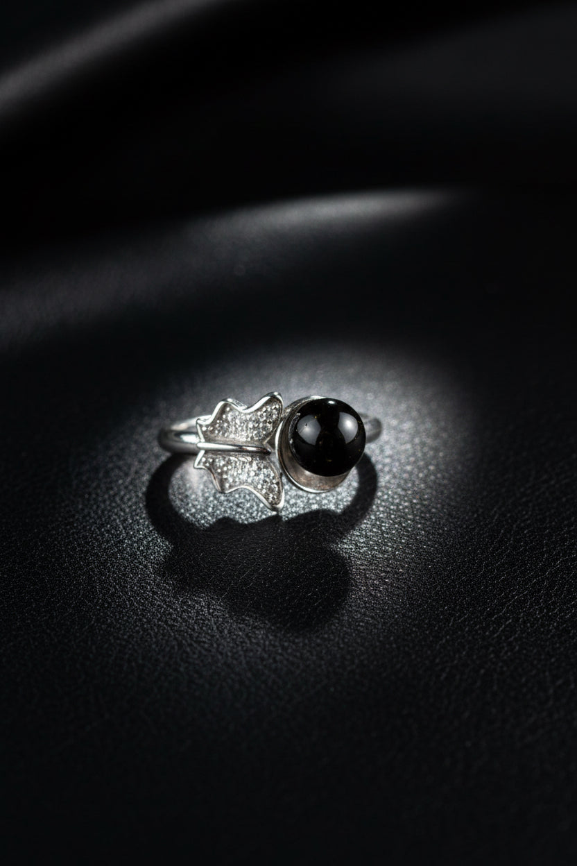 Handmade black Baltic amber ring by KIZIMA® — rare dark amber jewelry, made in USA