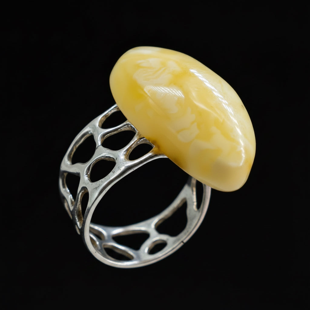 Handmade gold Baltic amber ring by KIZIMA® — natural amber jewelry, made in USA