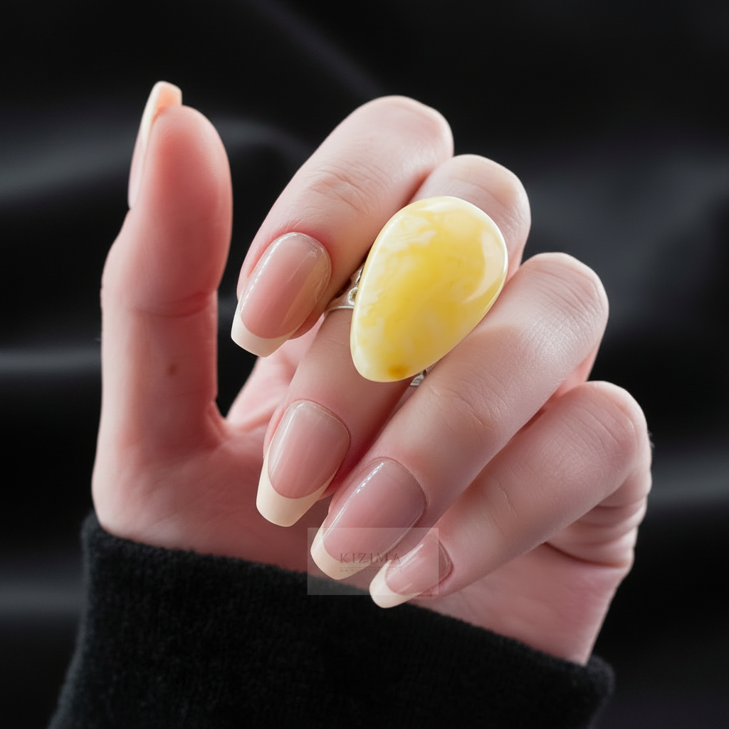 Certified gold amber ring by KIZIMA® — handmade in USA, detail view