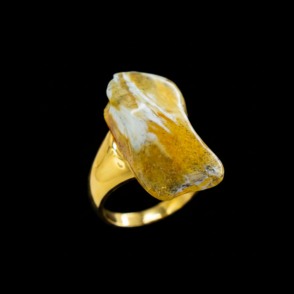 Certified amber gem ring by KIZIMA® — handmade in USA, detail view