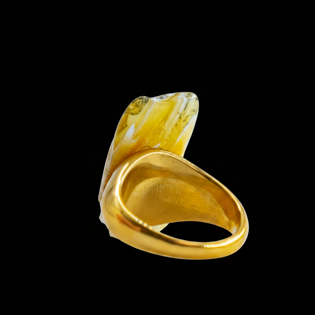 Certified amber gem ring by KIZIMA® — handmade in USA, side view