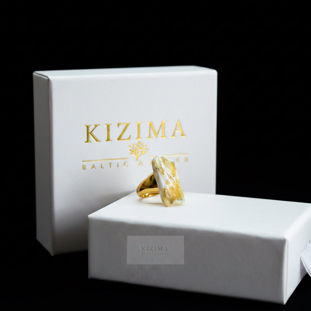 Handmade certified Baltic amber gem ring by KIZIMA® — natural amber jewelry, made in USA