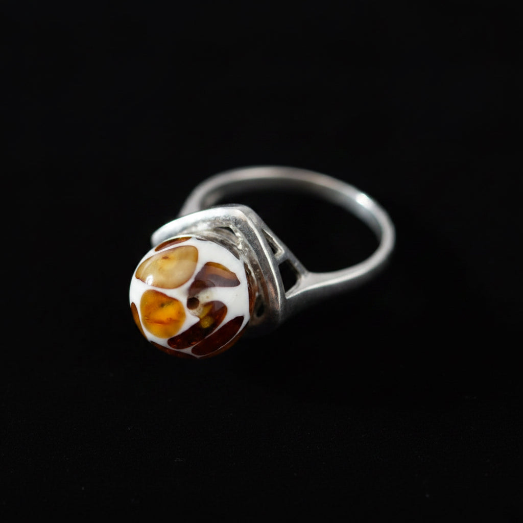 Handmade Baltic amber mosaic ring by KIZIMA® — artisan designer jewelry, made in USA