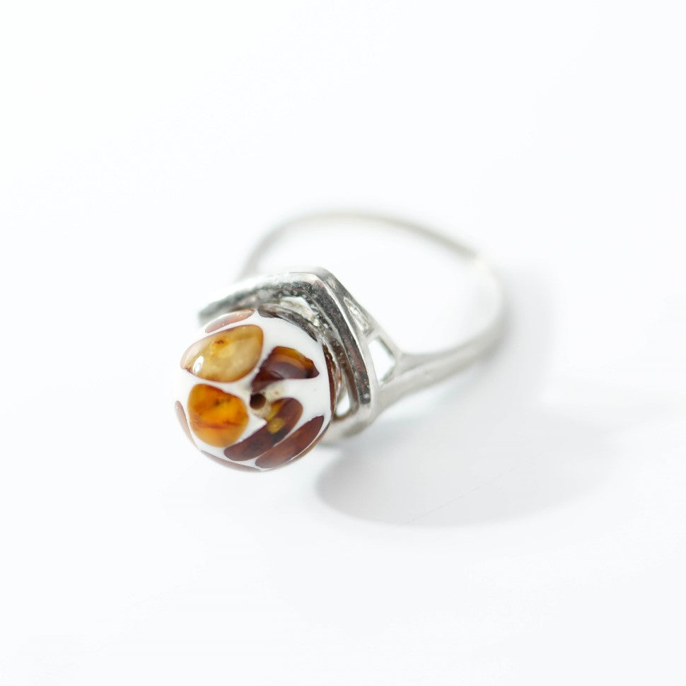 USA Ring Designer with amber mosaic Handmade KIZIMA