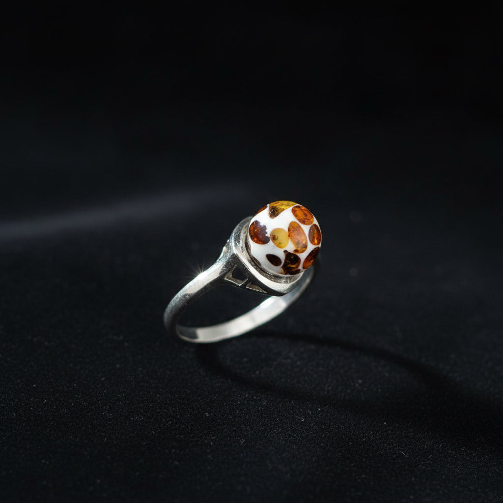 Handmade Baltic amber mosaic ring by KIZIMA® — artisan designer jewelry, made in USA