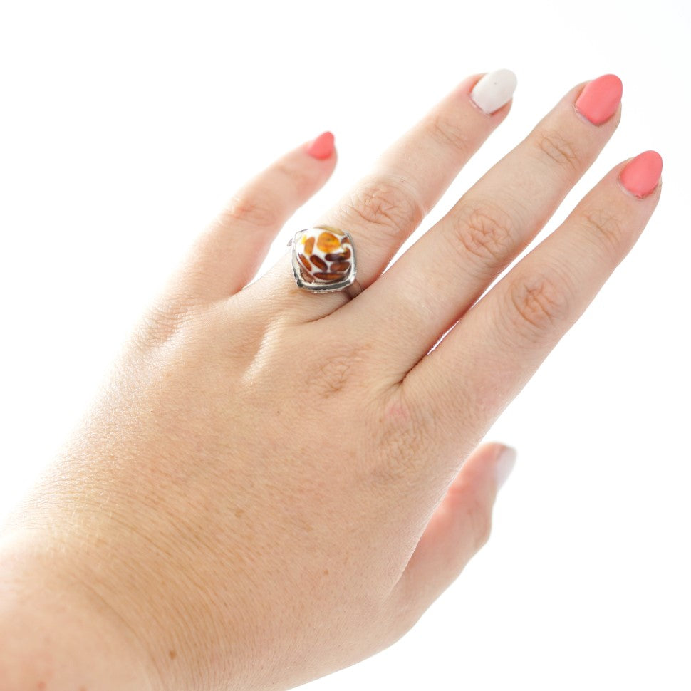 USA Ring Designer with amber mosaic Handmade KIZIMA