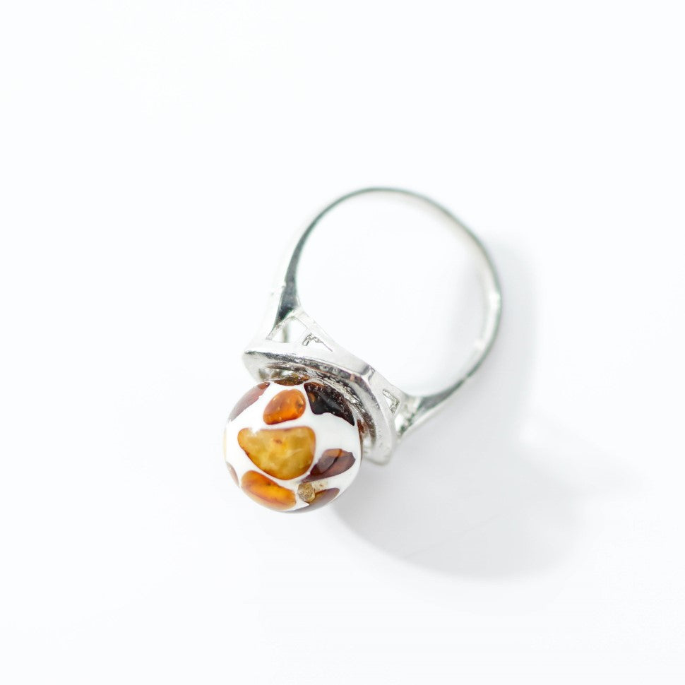 USA Ring Designer with amber mosaic Handmade KIZIMA