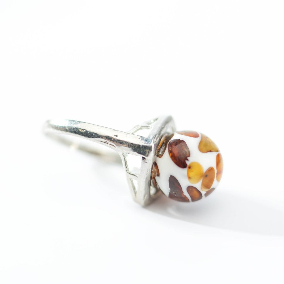 USA Ring Designer with amber mosaic Handmade KIZIMA