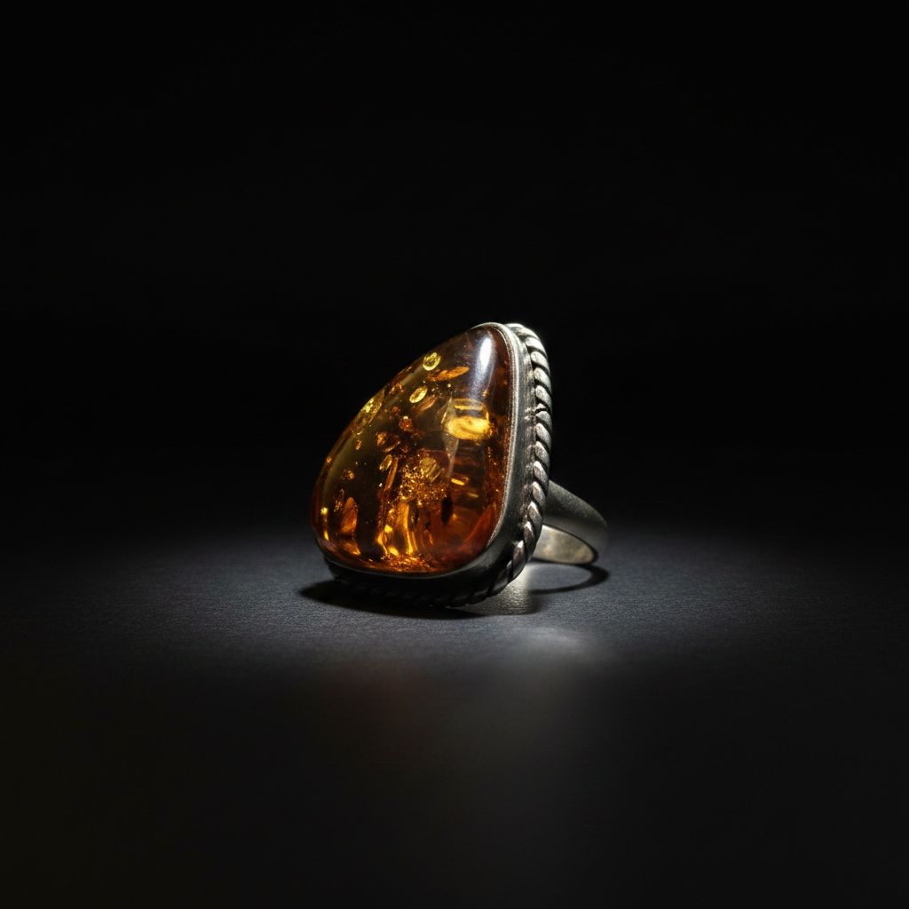 Cognac Baltic amber ring by KIZIMA® — handmade in USA, additional view