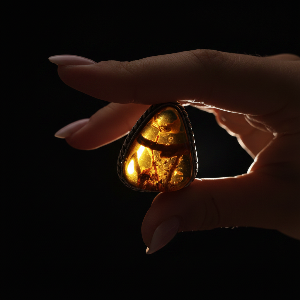 Cognac Baltic amber ring by KIZIMA® — handmade in USA, detail view