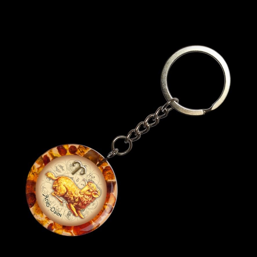 KIZIMA Handmade Baltic Amber Aries Zodiac Keychain – Stylish Artisan Zodiac Gift from New York