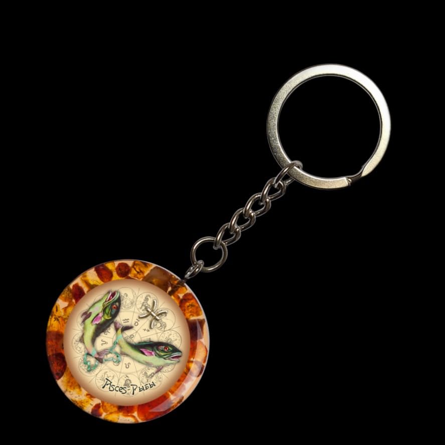 USA Handmade Baltic Amber Keychain Pisces zodiac sign Gift 2025, stylish amber keychain, collectible amber keychain, artisan amber keychain a gift from New York KIZIMA