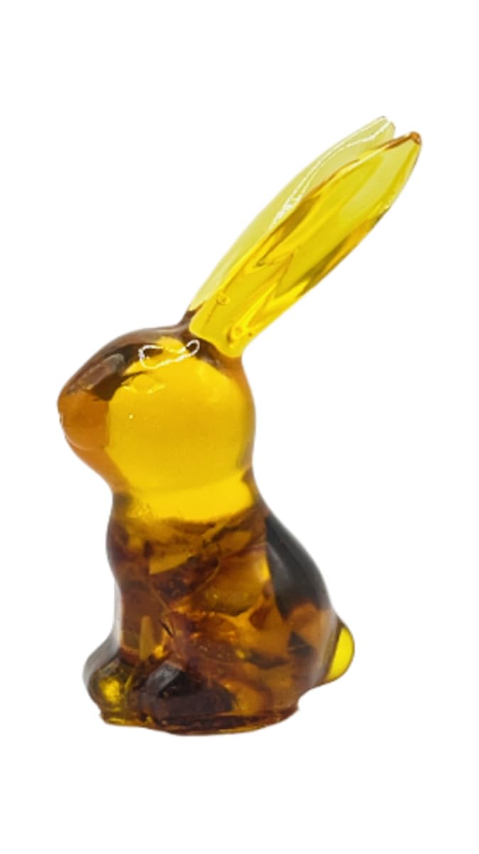 USA Handmade Amber Rabbit Figurine, Easter Decor Collection, Translucent Yellow, KIZIMA