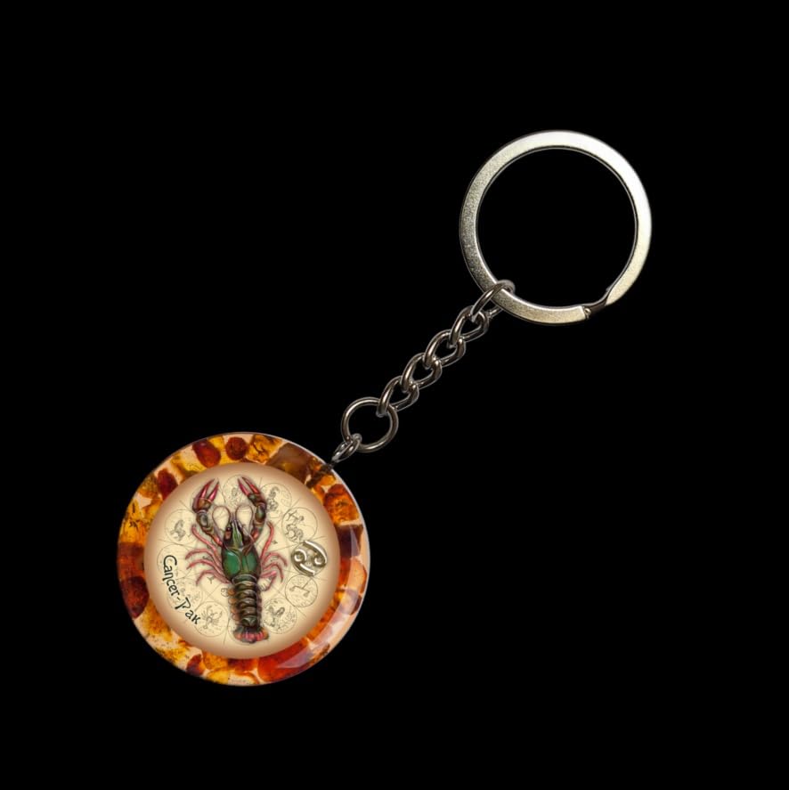 Cancer Zodiac Keychain 2026 | Real Baltic Amber Key Ring | Handmade Astrology Gift | Horoscope Cancer Sign Car Charm | Lucky Talisman Birthday Gift