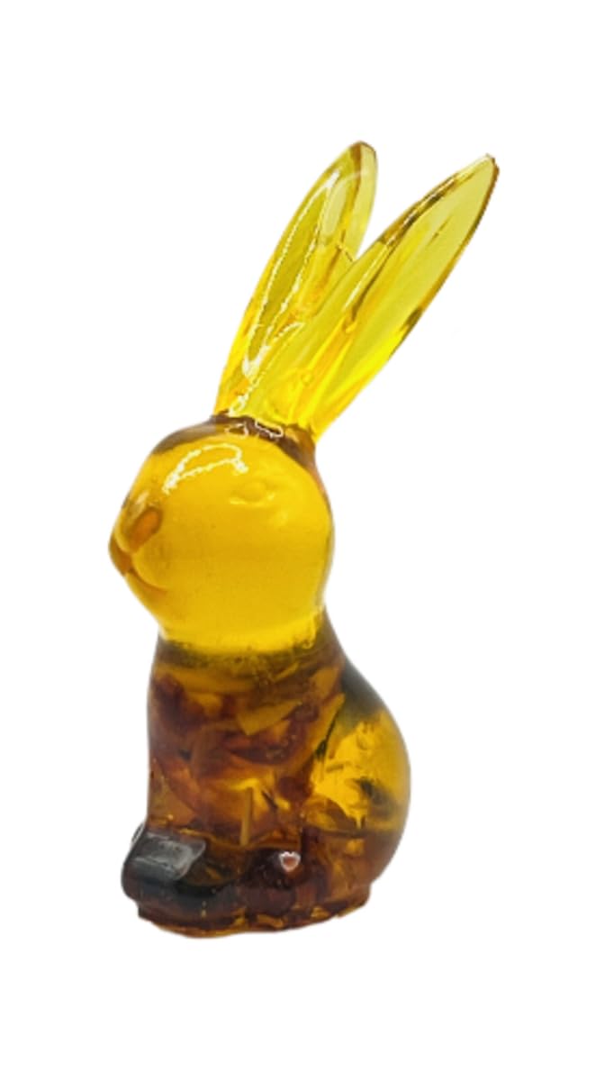 USA Handmade Amber Rabbit Figurine, Easter Decor Collection, Translucent Yellow, KIZIMA