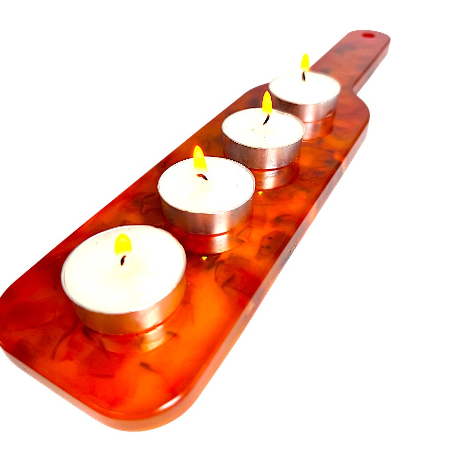 Baltic amber four-candle holder by KIZIMA® — genuine amber gift, made in USA, close-up