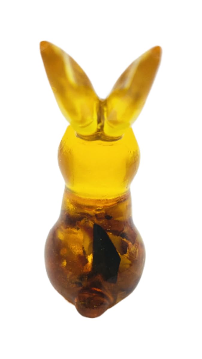 USA Handmade Amber Rabbit Figurine, Easter Decor Collection, Translucent Yellow, KIZIMA