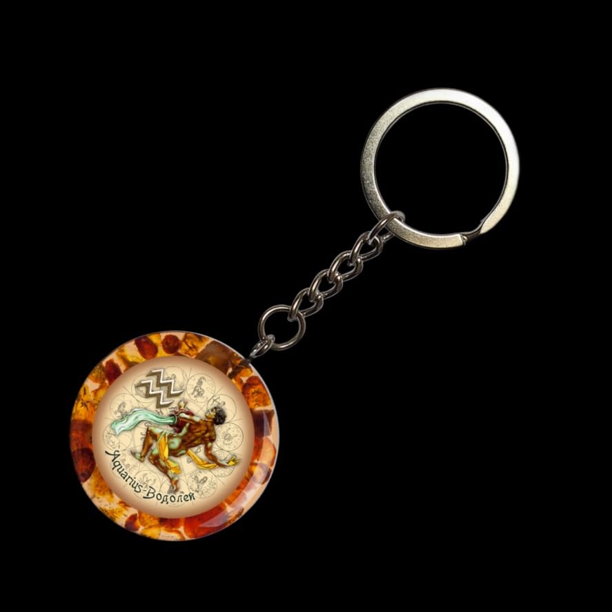 USA Handmade Baltic Amber Keychain Aquarius zodiac sign Gift 2025, stylish amber keychain, collectible amber keychain, artisan amber keychain a gift from New York KIZIMA