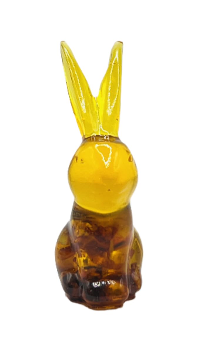 USA Handmade Amber Rabbit Figurine, Easter Decor Collection, Translucent Yellow, KIZIMA