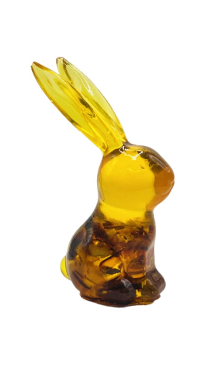 USA Handmade Amber Rabbit Figurine, Easter Decor Collection, Translucent Yellow, KIZIMA