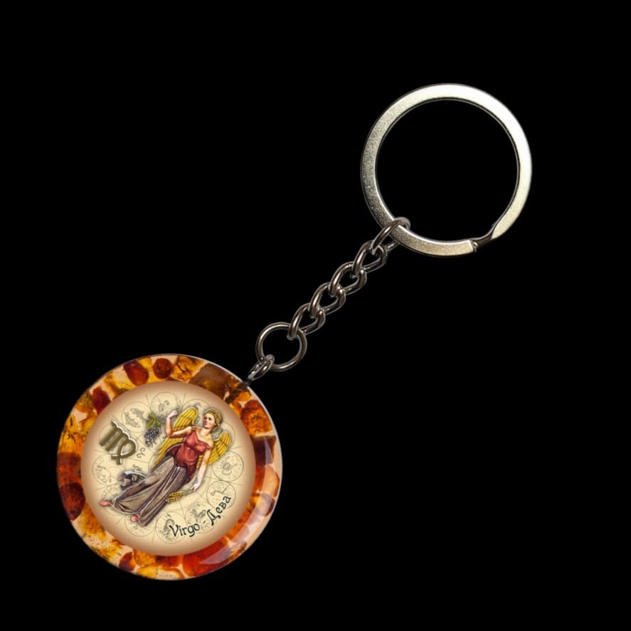 KIZIMA Handmade Baltic Amber Virgo Keychain | Natural Zodiac Gift 2025–2026 | Astrology Birthday Accessory | Lucky Talisman from New York