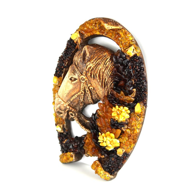 Luxury Amber Horseshoe with Horse Head – Handmade Baltic Amber Lucky Talisman KIZIMA