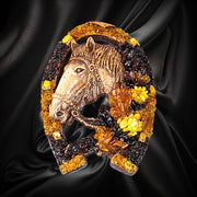 Luxury Amber Horseshoe with Horse Head – Handmade Baltic Amber Lucky Talisman KIZIMA