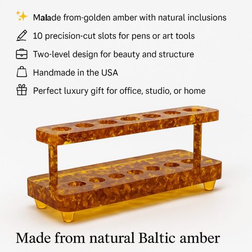 Executive Amber Pen Holder – Handmade Luxury Desk Organizer | 2 Tiers, 9 Slots | Premium Gift for Men & Women